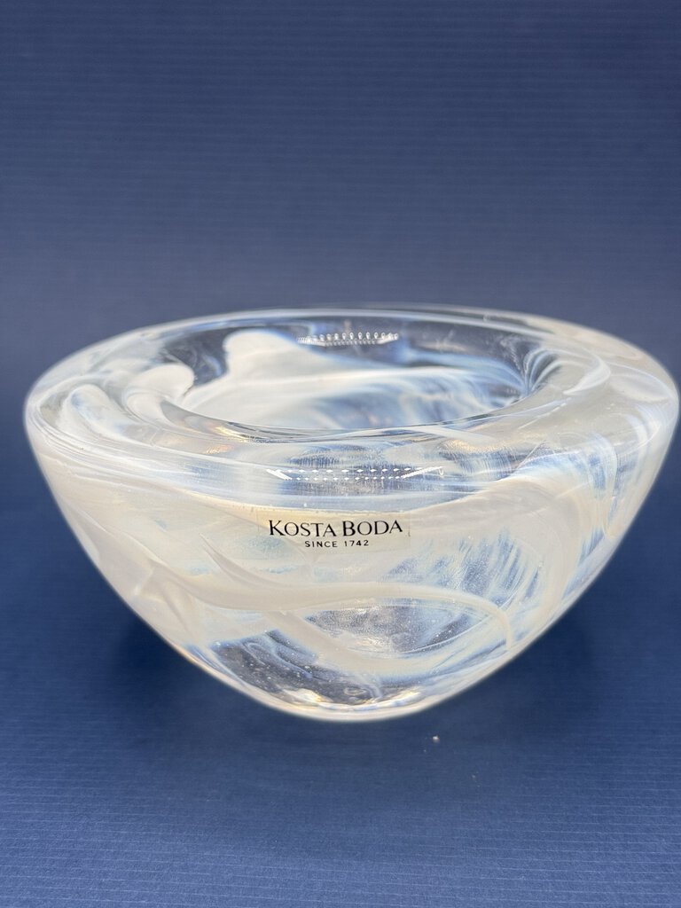 Kosta Boda Sweden White Swirl Art Glass Votive Bowl /ro
