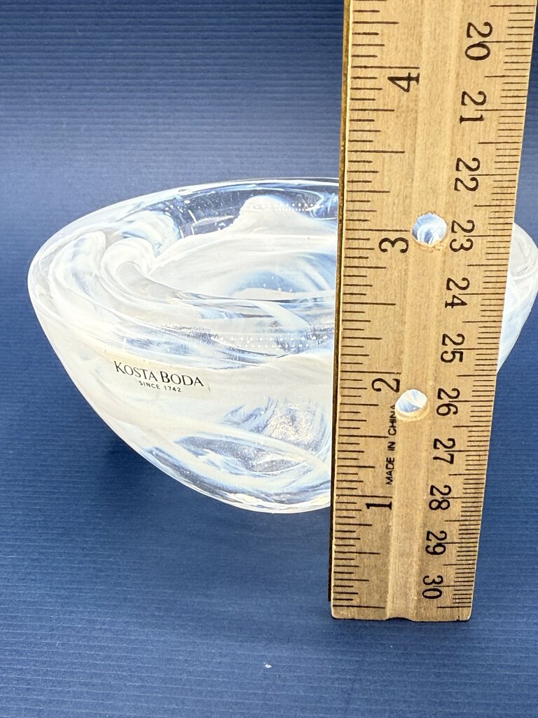 Kosta Boda Sweden White Swirl Art Glass Votive Bowl /ro