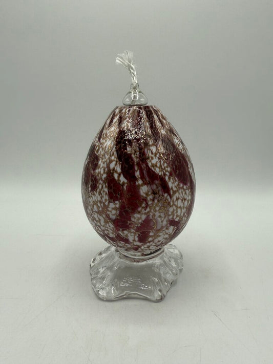 Colorful Red, White, Gold Blown Glass Oil Lamp Footed /rw