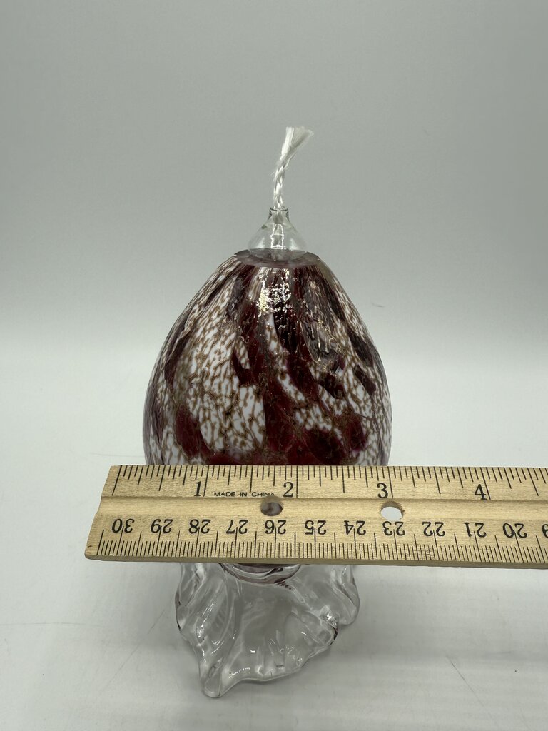 Colorful Red, White, Gold Blown Glass Oil Lamp Footed /rw