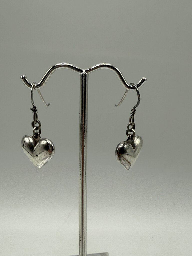 .925 Silver Puffy Hearts Pierced Dangle Earrings /ro