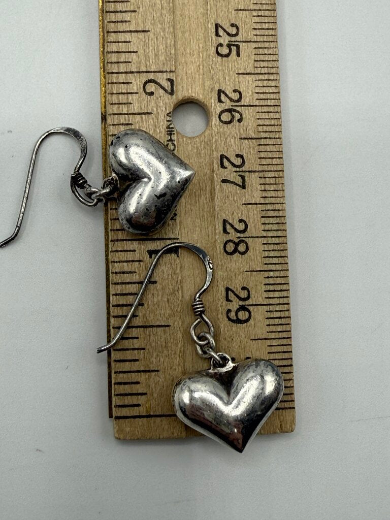 .925 Silver Puffy Hearts Pierced Dangle Earrings /ro