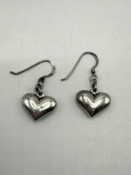 .925 Silver Puffy Hearts Pierced Dangle Earrings /ro