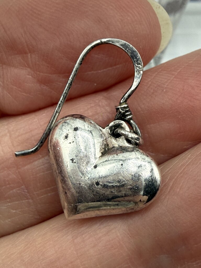 .925 Silver Puffy Hearts Pierced Dangle Earrings /ro