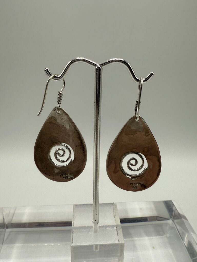 Mexico .925 Sterling Silver Hammered Teardrop Dangle Pierced Earrings /ro