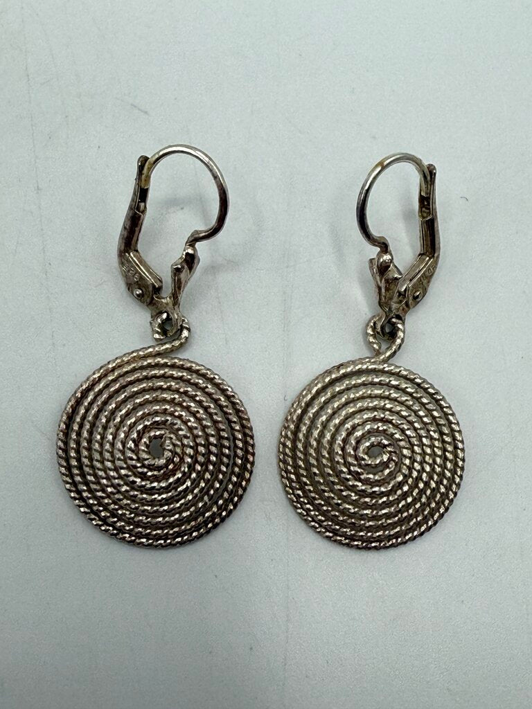 Sterling Silver Doom Shaped Wire Dangle Pierced Earrings Italy /ro