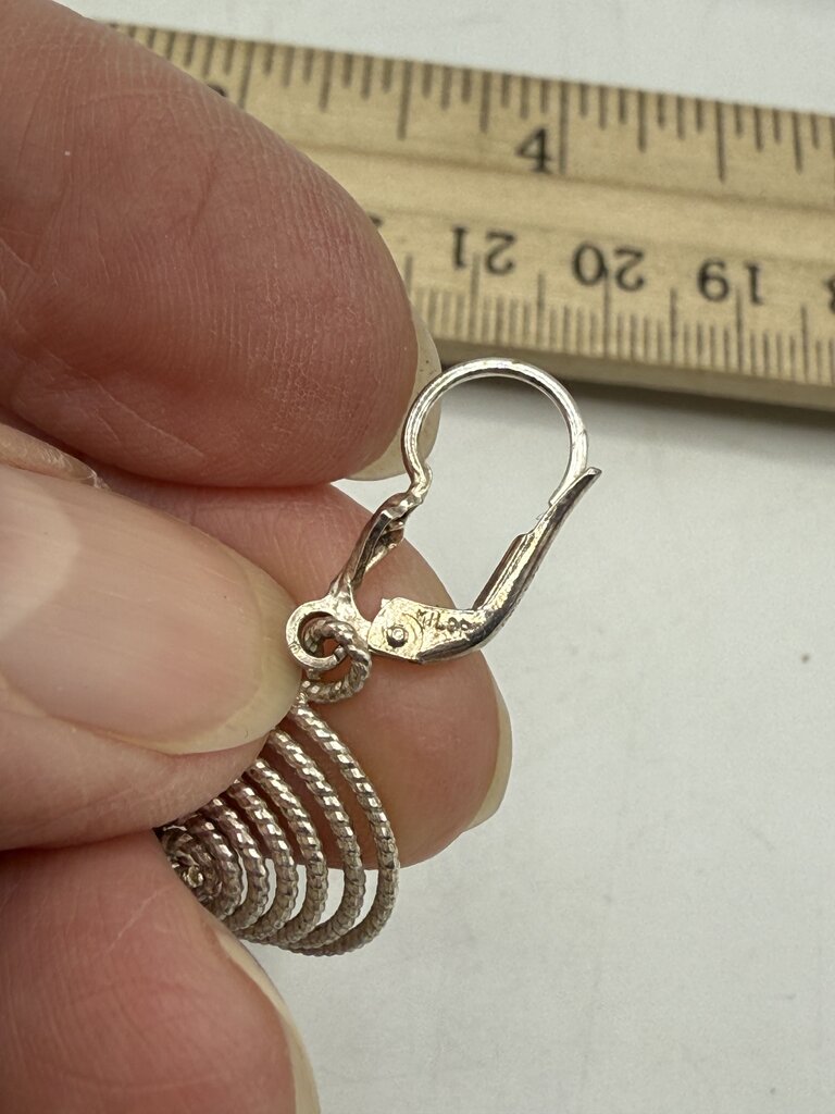 Sterling Silver Doom Shaped Wire Dangle Pierced Earrings Italy /ro