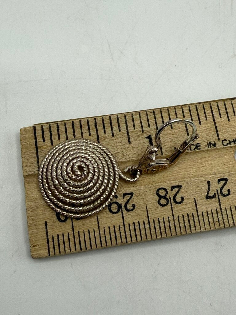 Sterling Silver Doom Shaped Wire Dangle Pierced Earrings Italy /ro