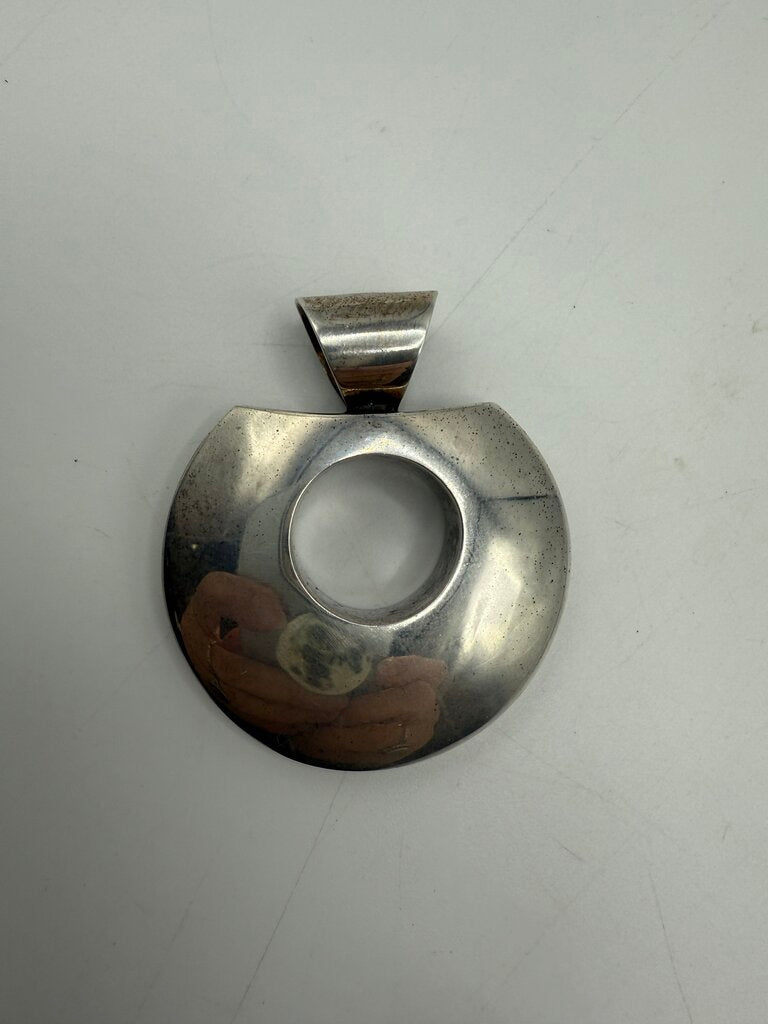 Sterling Silver Puffy Donut Shape Pendant Necklace Slide /ro