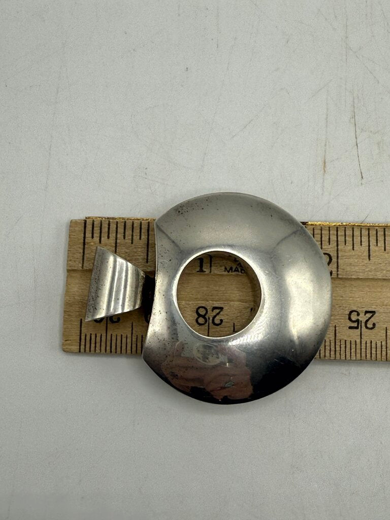 Sterling Silver Puffy Donut Shape Pendant Necklace Slide /ro