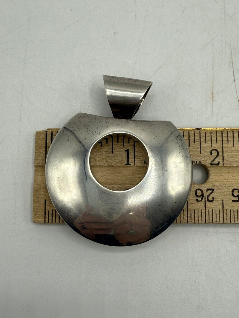 Sterling Silver Puffy Donut Shape Pendant Necklace Slide /ro