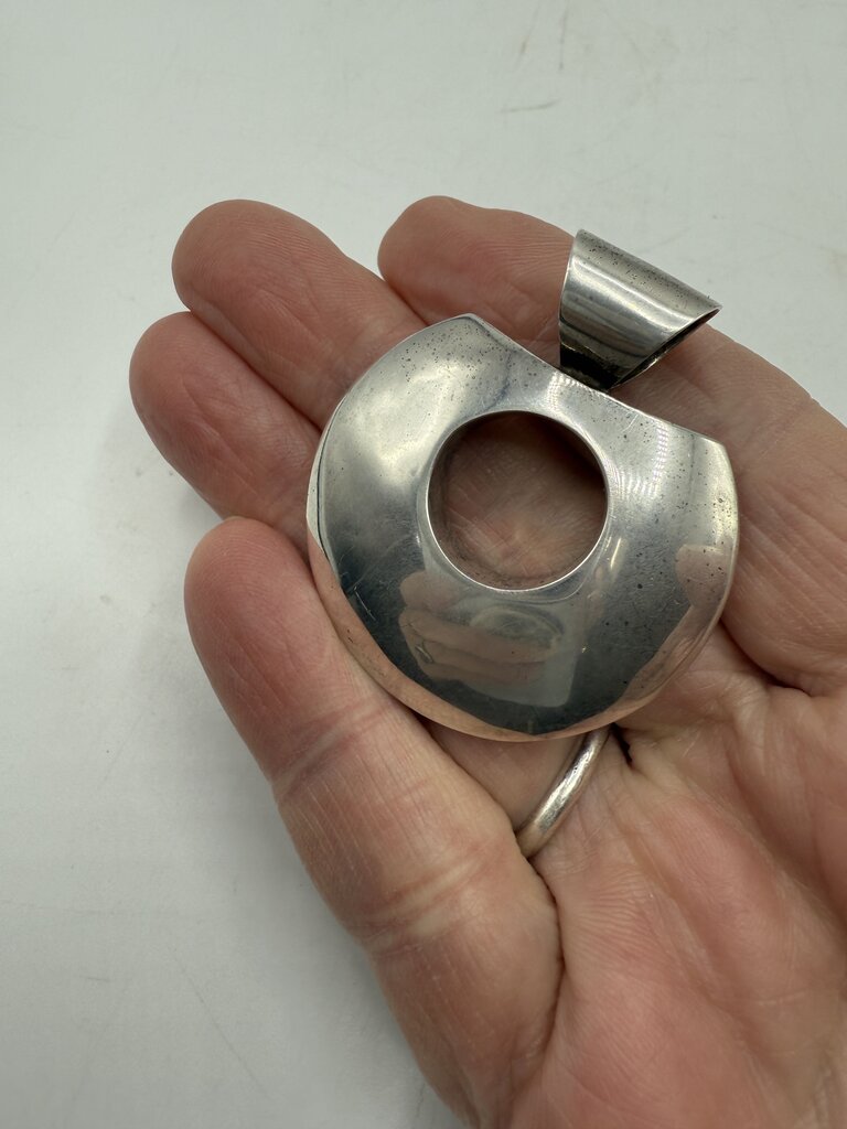 Sterling Silver Puffy Donut Shape Pendant Necklace Slide /ro