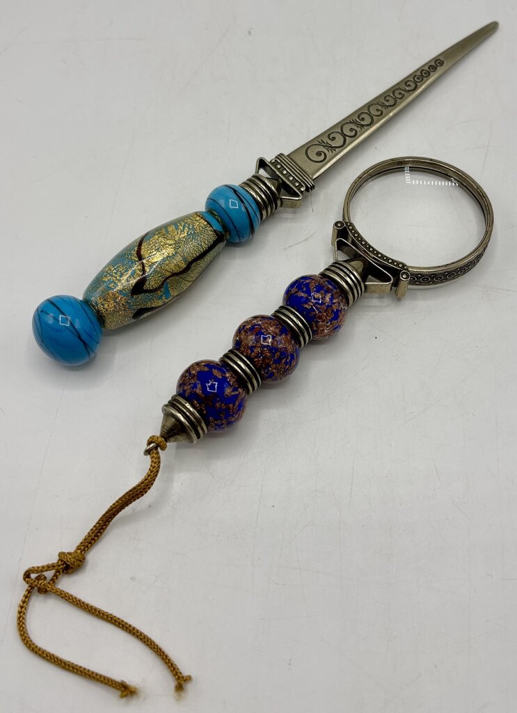 Letter Opener & Magnifying Glass Set Murano Glass /j