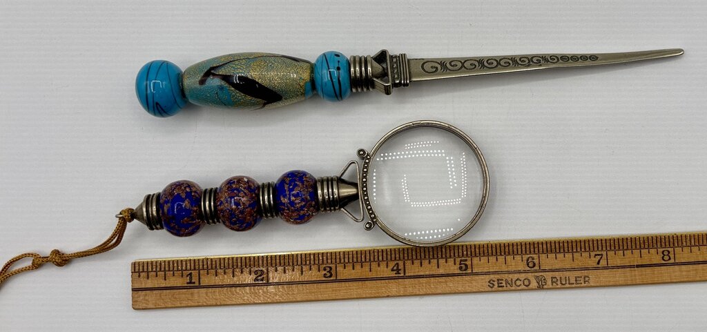 Letter Opener & Magnifying Glass Set Murano Glass /j