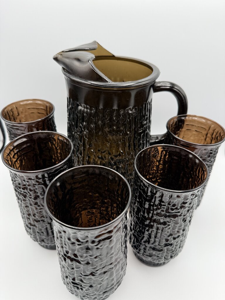 VTG Libbey Artica Tawny Brown Pitcher & 5 Glasses /roh
