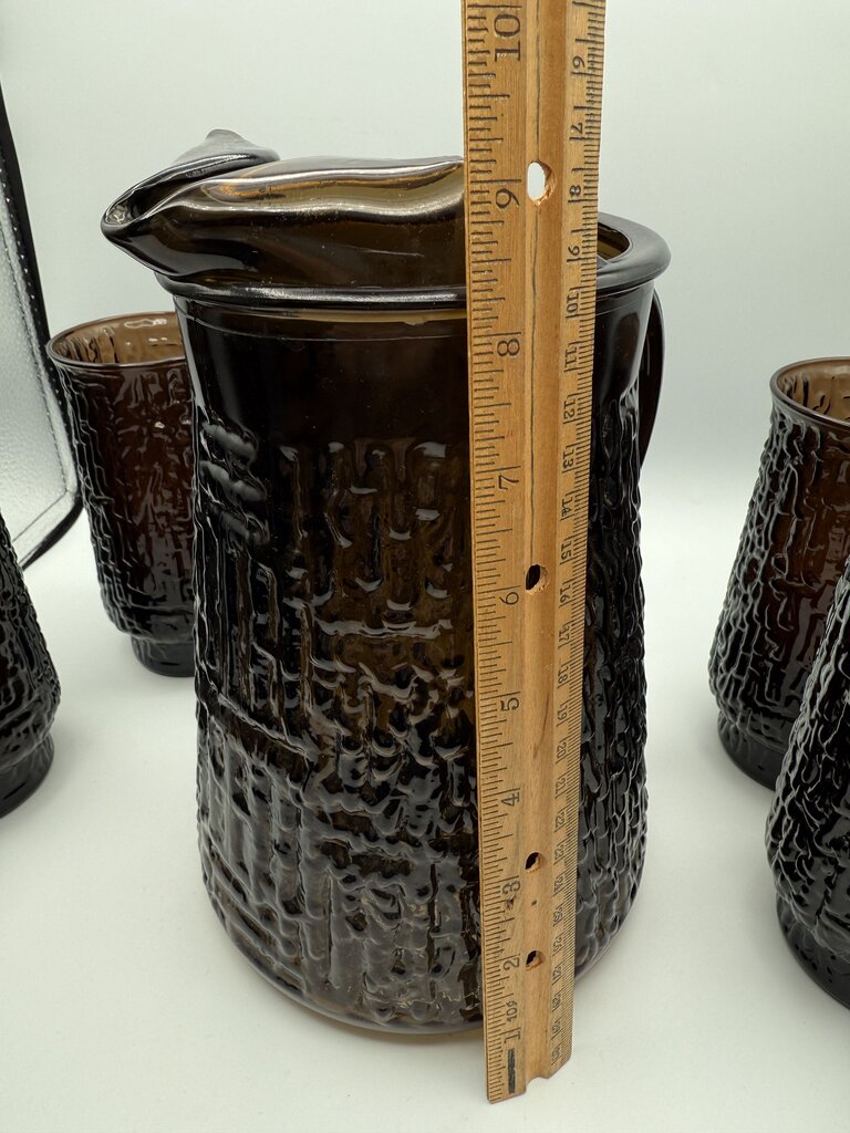 VTG Libbey Artica Tawny Brown Pitcher & 5 Glasses /roh