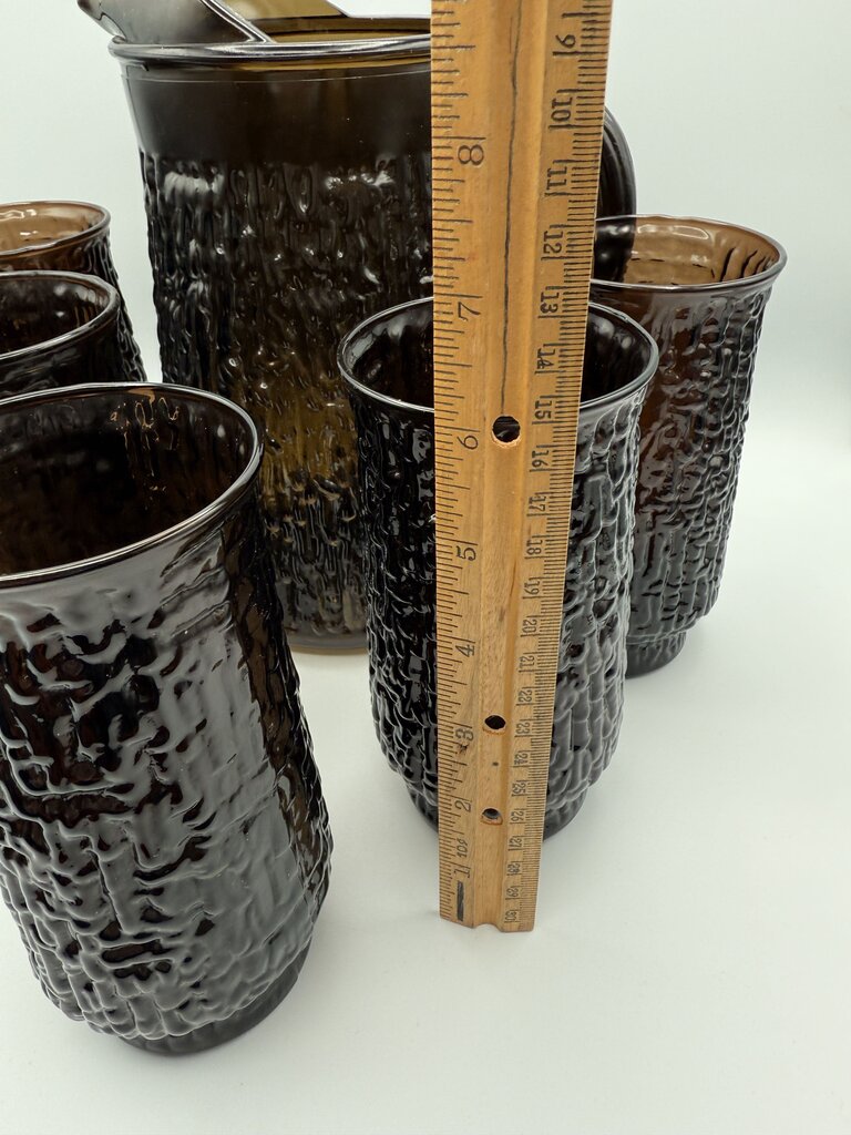 VTG Libbey Artica Tawny Brown Pitcher & 5 Glasses /roh