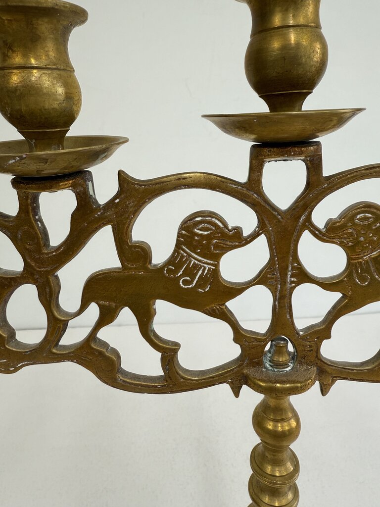 Vintage Large Brass 5 Arm Candelabra w/Dogs /rw