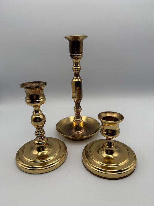 Vintage set of 3 Baldwin Brass Candlestick Holders /ro