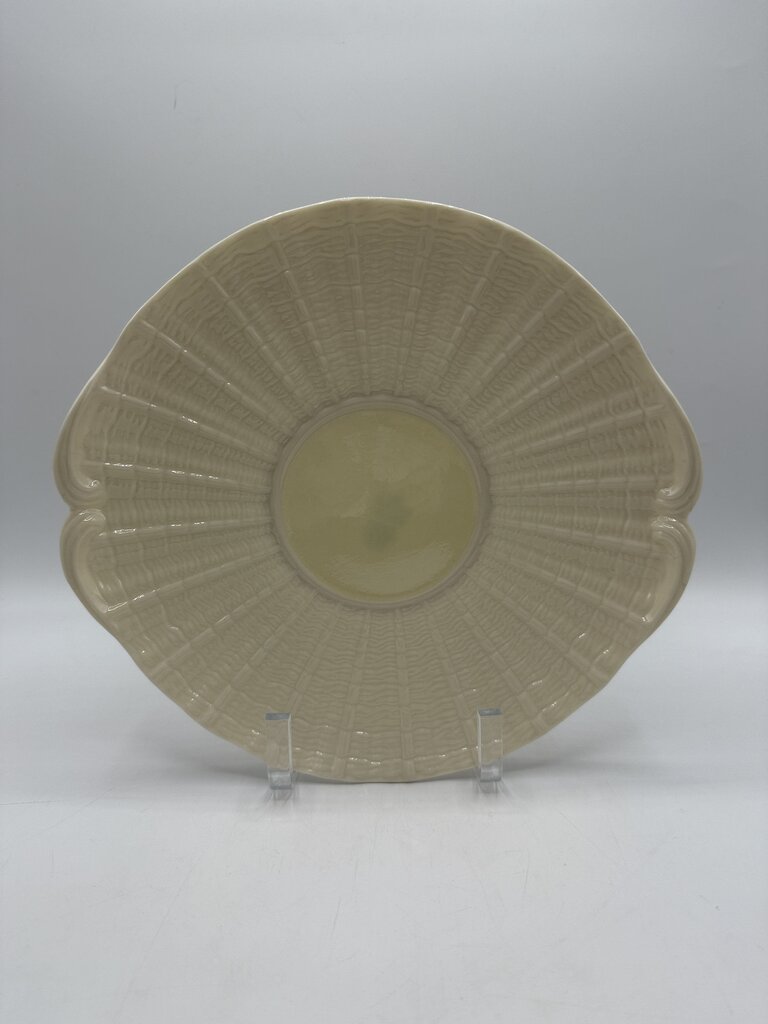 VTG Belleek Irish Neptune Yellow 10” Cake Plate Green Mark /ro