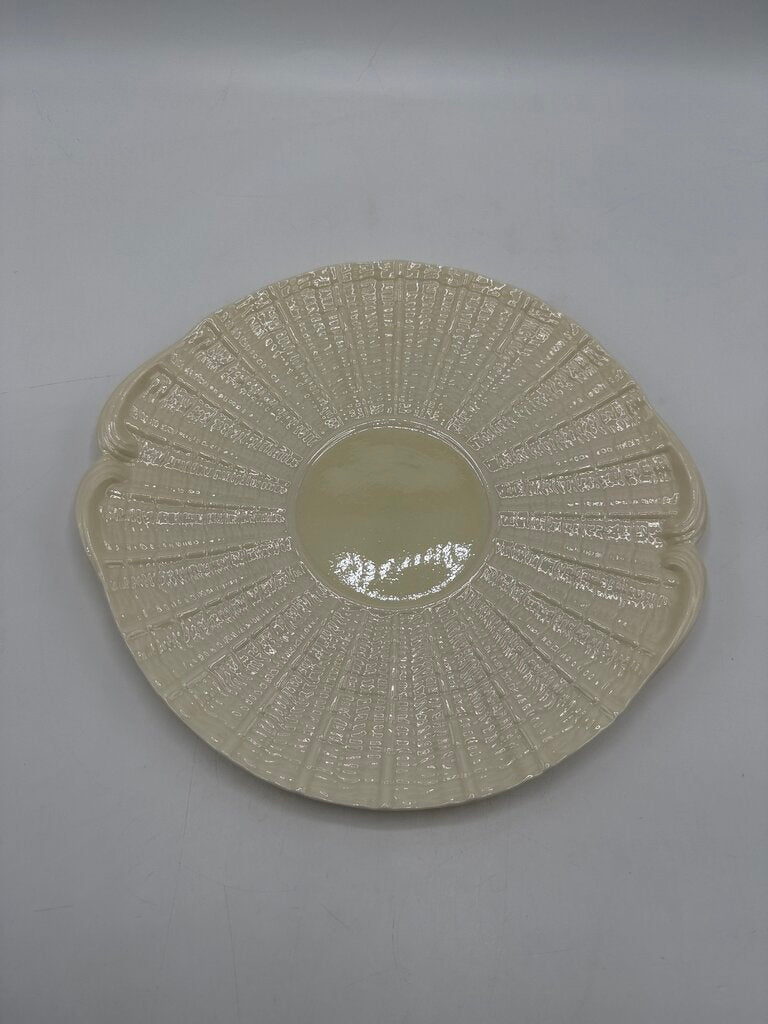 VTG Belleek Irish Neptune Yellow 10” Cake Plate Green Mark /ro