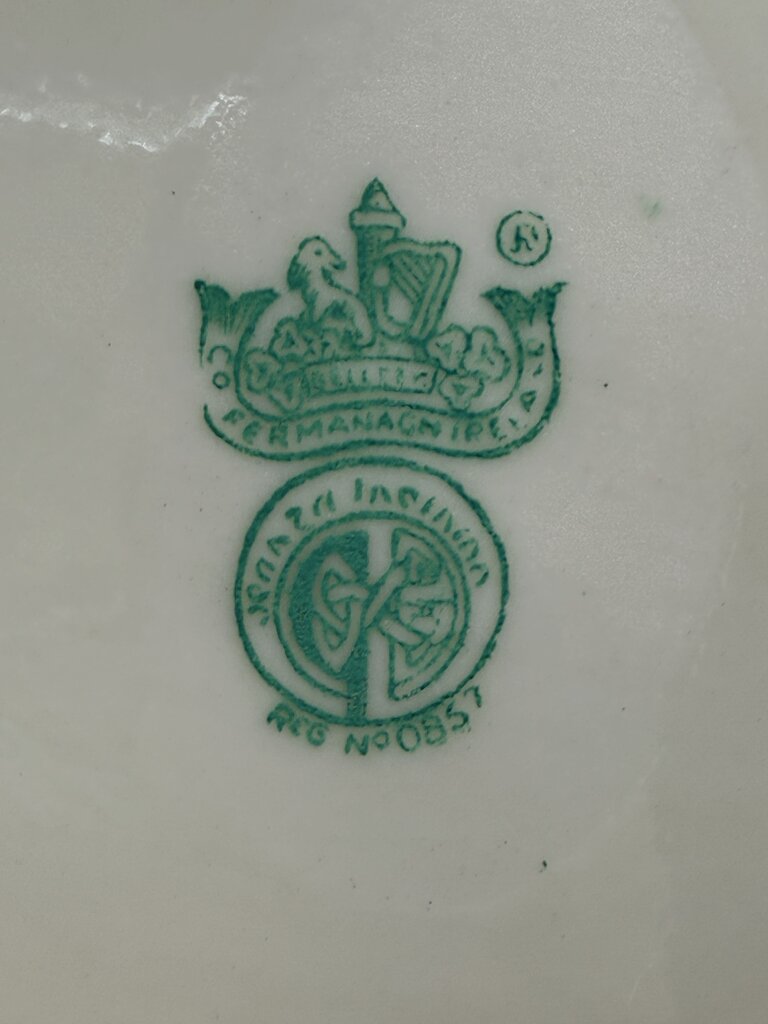 VTG Belleek Irish Neptune Yellow 10” Cake Plate Green Mark /ro