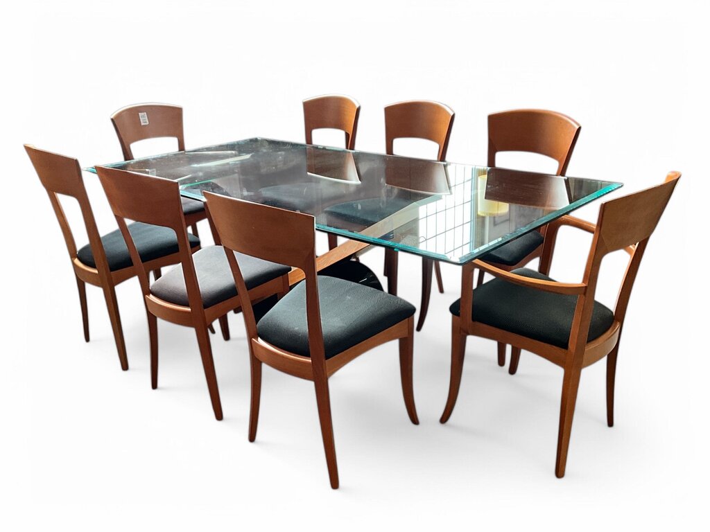 Glass Top Sibau Dining Table w/ 8 Chairs