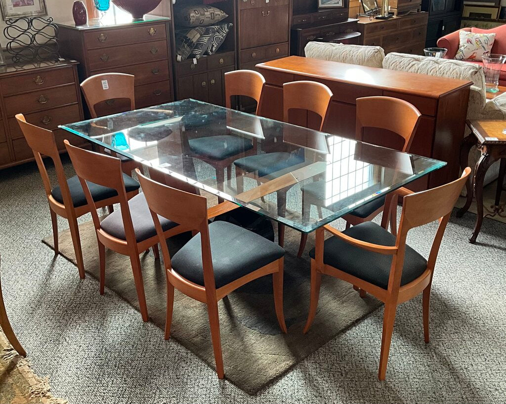 Glass Top Sibau Dining Table w/ 8 Chairs
