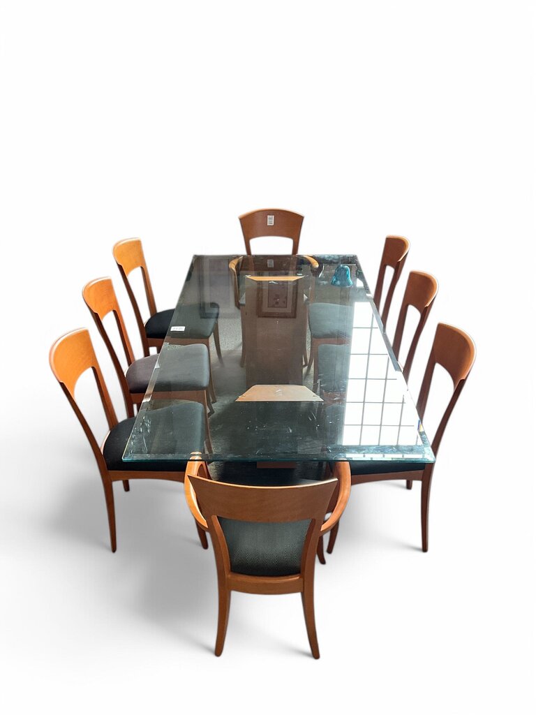 Glass Top Sibau Dining Table w/ 8 Chairs