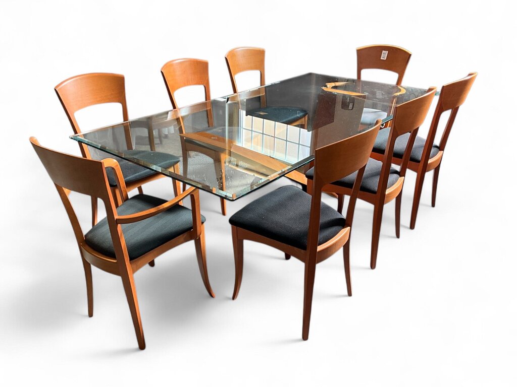 Glass Top Sibau Dining Table w/ 8 Chairs