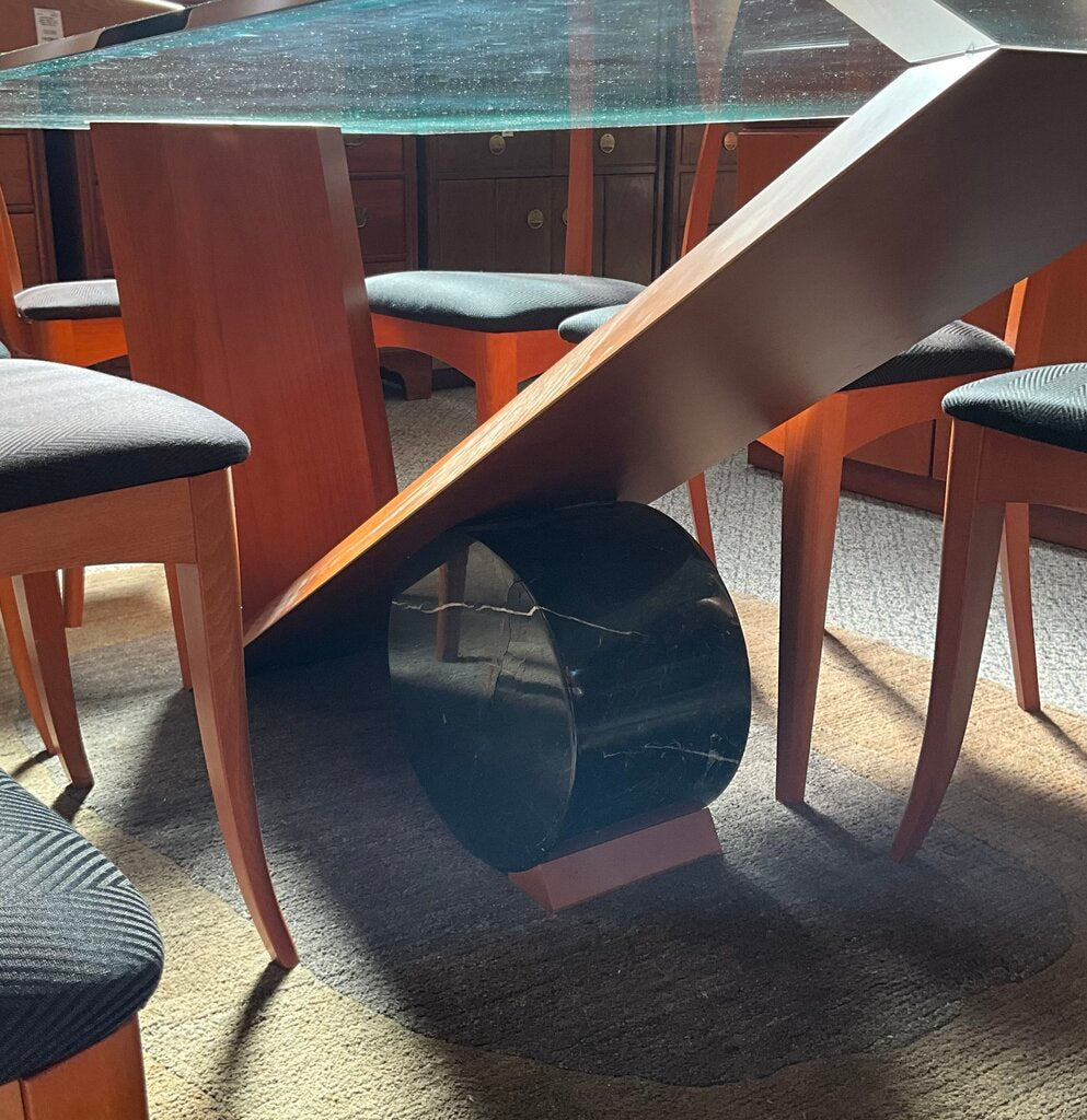 Glass Top Sibau Dining Table w/ 8 Chairs