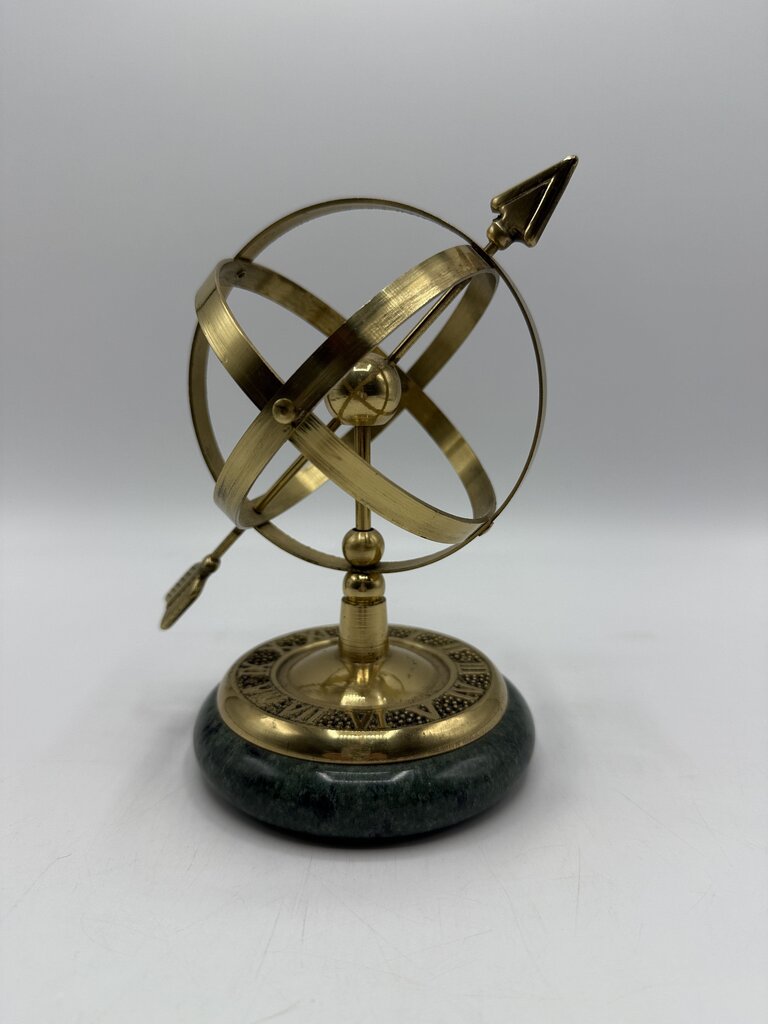 Armillary Sundial Brass & Green Marble Table Top Vintage /ro