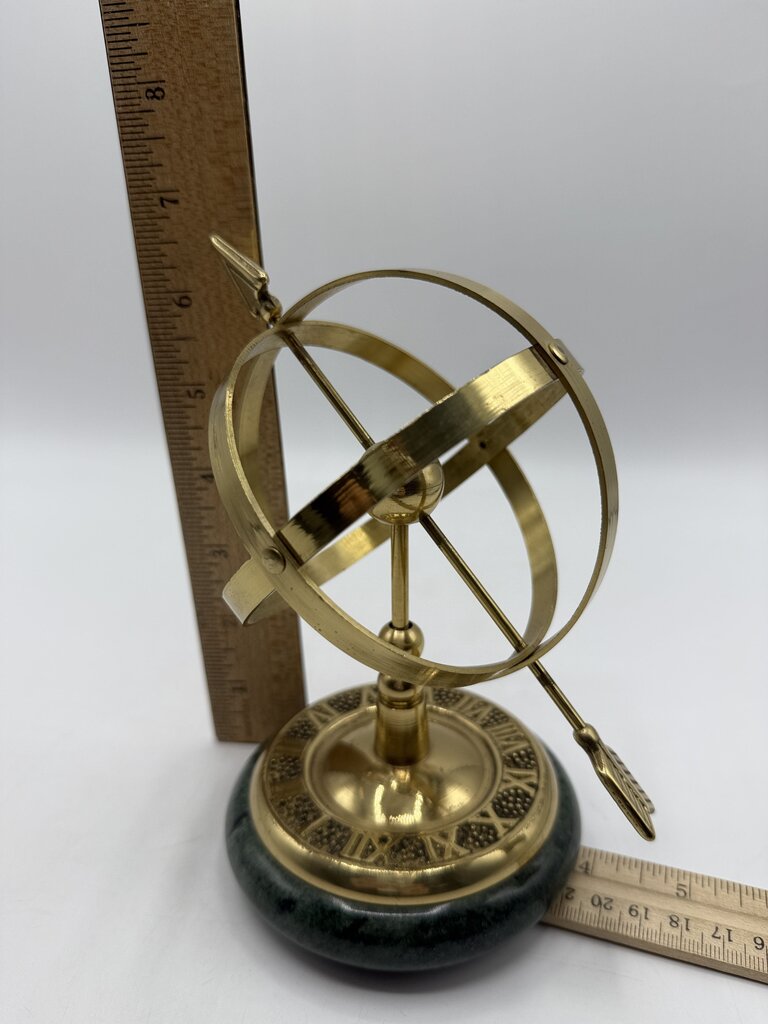 Armillary Sundial Brass & Green Marble Table Top Vintage /ro