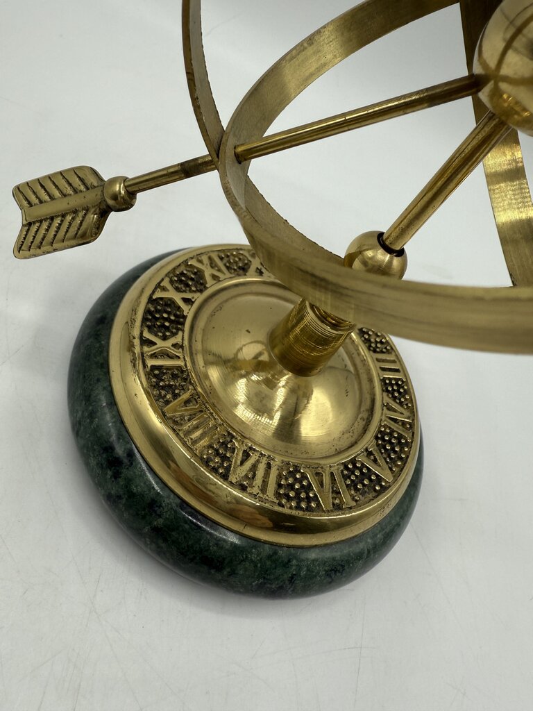Armillary Sundial Brass & Green Marble Table Top Vintage /ro