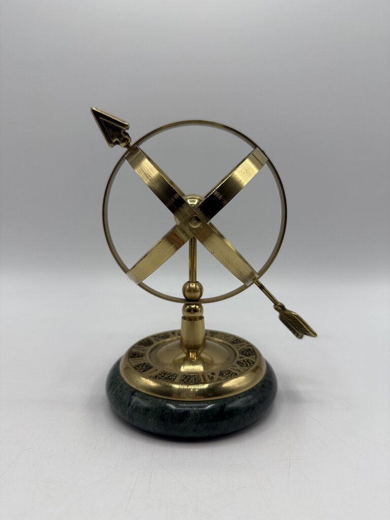 Armillary Sundial Brass & Green Marble Table Top Vintage /ro