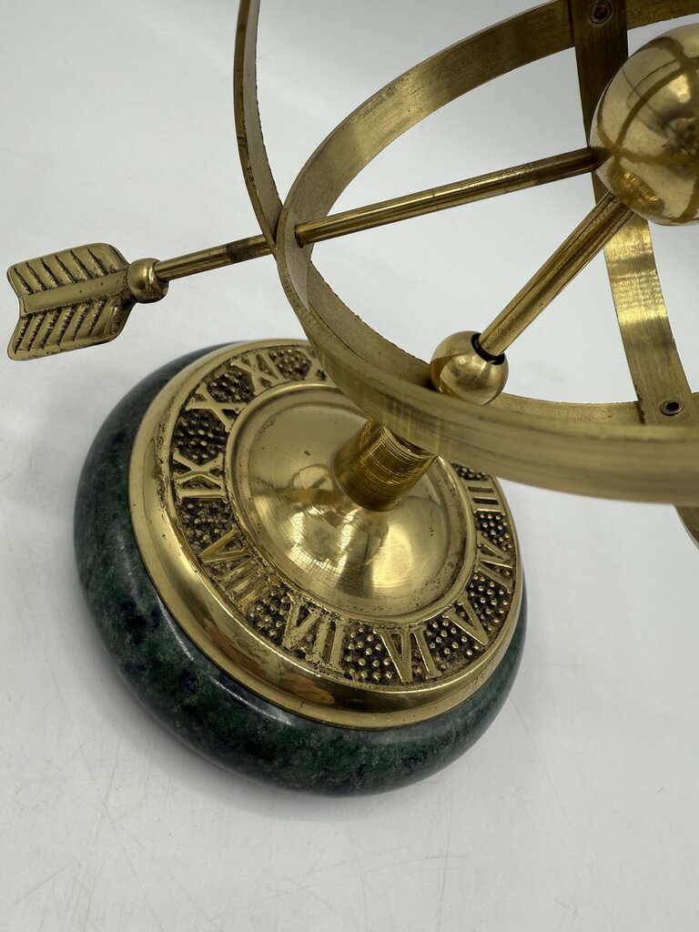 Armillary Sundial Brass & Green Marble Table Top Vintage /ro