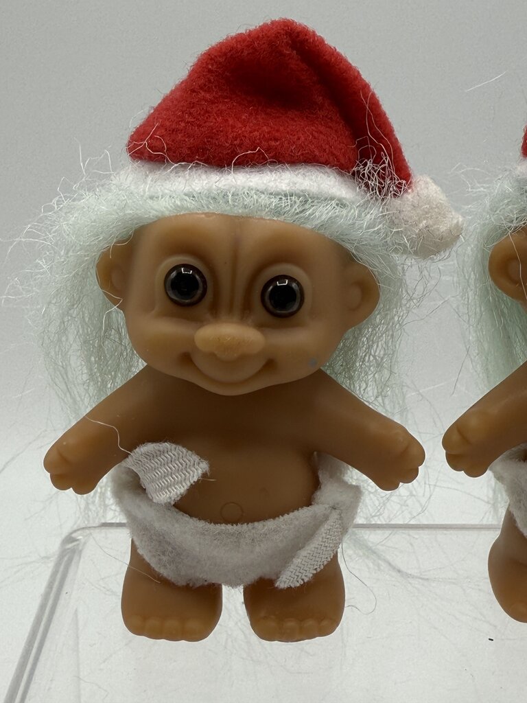 Set of 2 Russ Troll Santa Doll 3” Blue Hair/Diaper/Santa Hat /rb