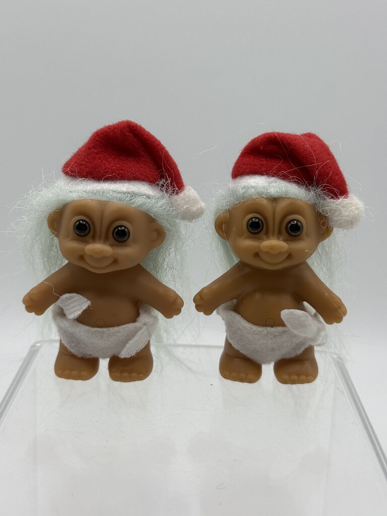 Set of 2 Russ Troll Santa Doll 3” Blue Hair/Diaper/Santa Hat /rb