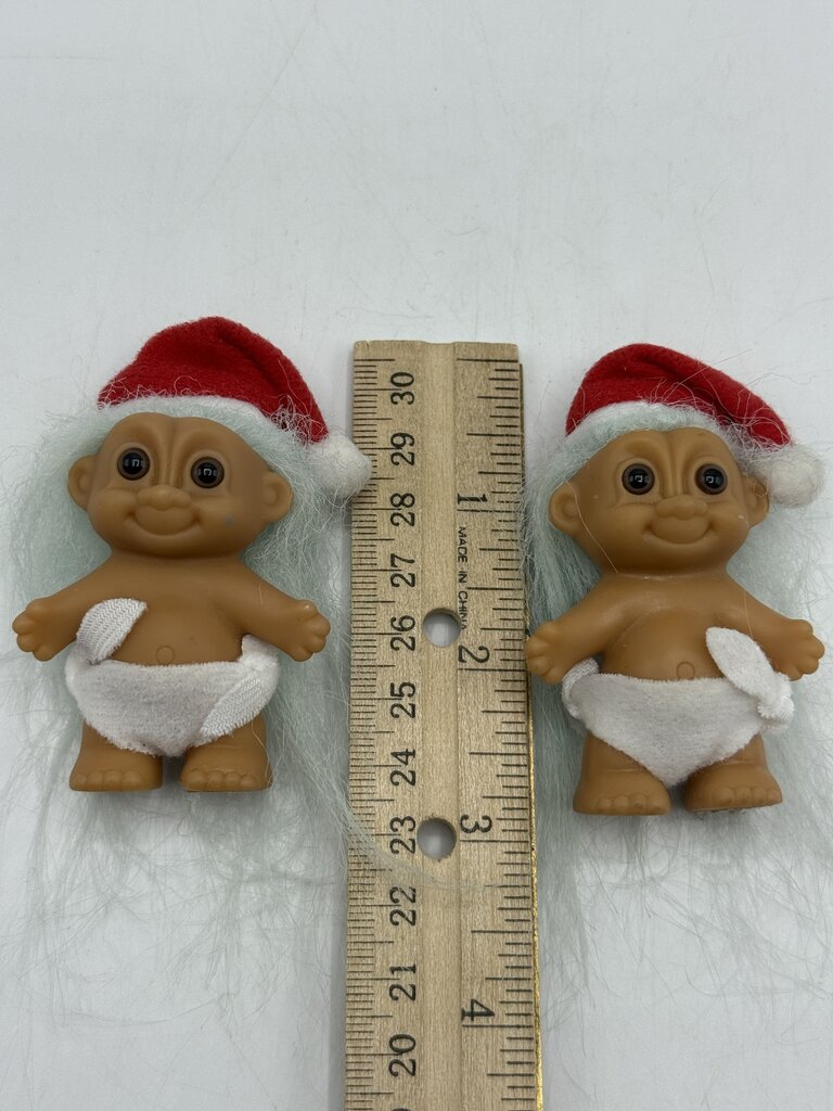 Set of 2 Russ Troll Santa Doll 3” Blue Hair/Diaper/Santa Hat /rb