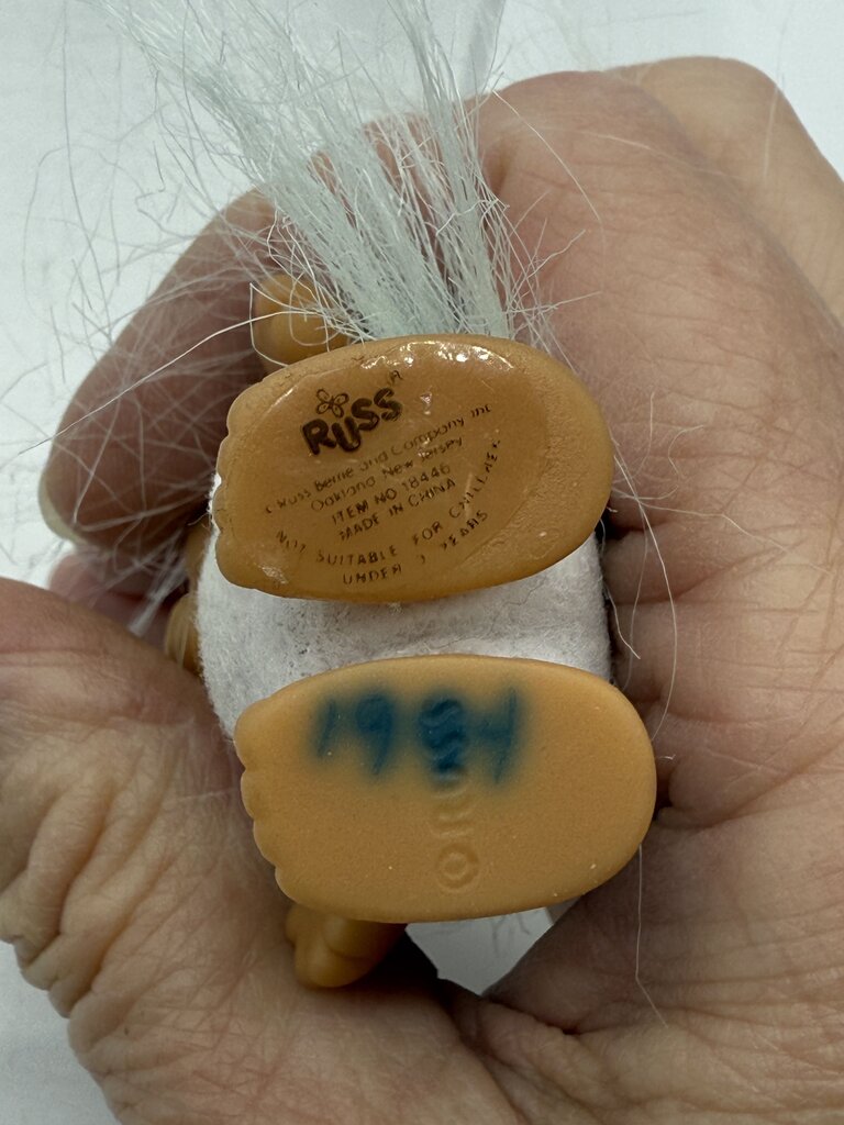 Set of 2 Russ Troll Santa Doll 3” Blue Hair/Diaper/Santa Hat /rb