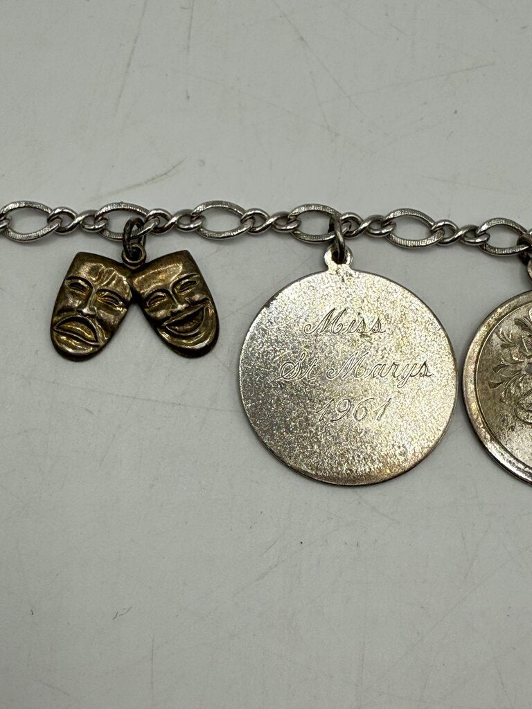 Vintage Sterling Silver Charm Bracelet Figaro Link 7” /ro