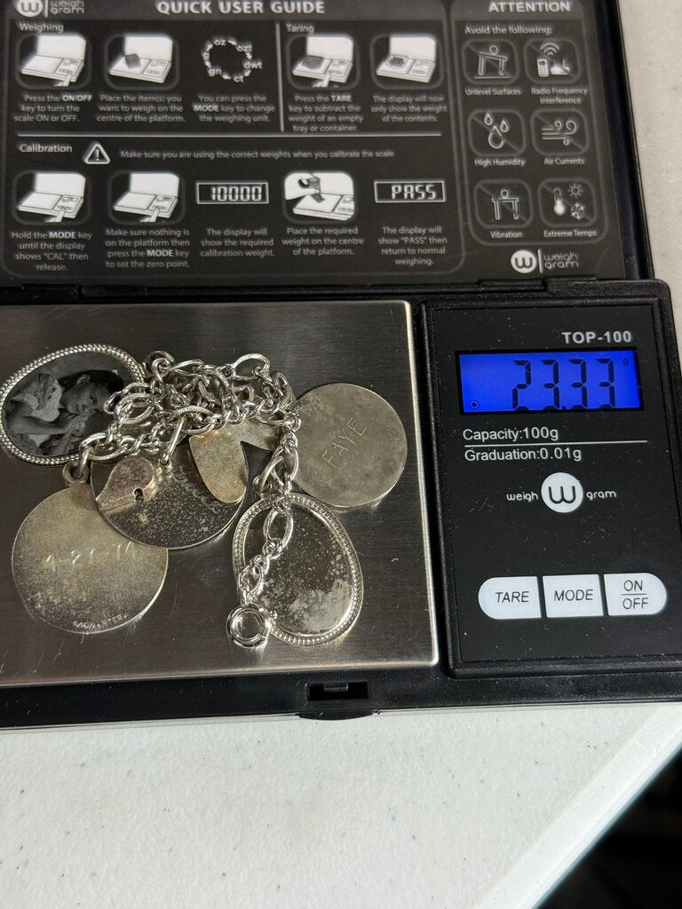 Vintage Sterling Silver Charm Bracelet Figaro Link 7” /ro