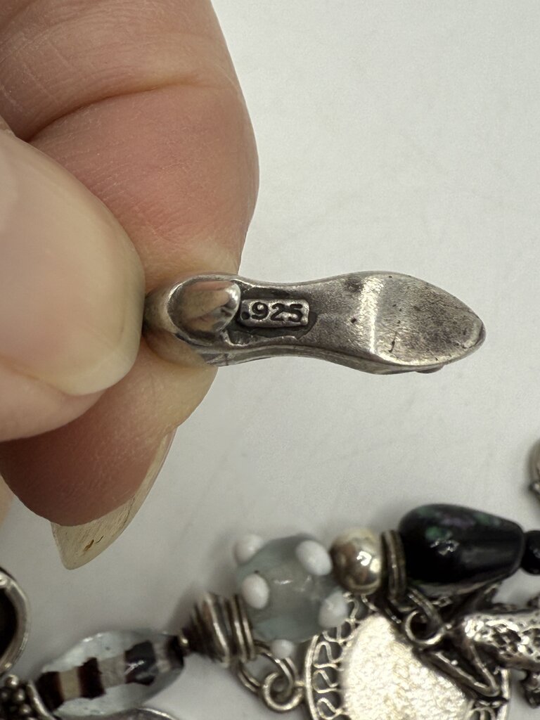 Vintage Sterling Silver Charm Bracelet Figaro Link 7” /ro
