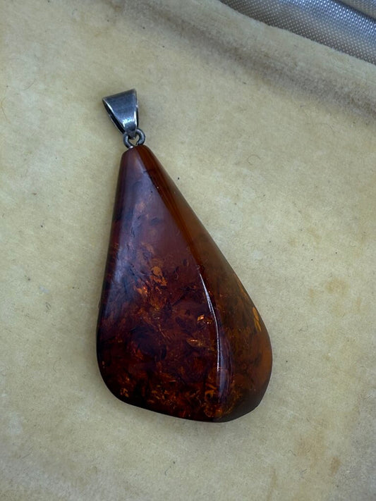 Amber Gemstone Pendant Silver Bail 1.5” x 1” /ro