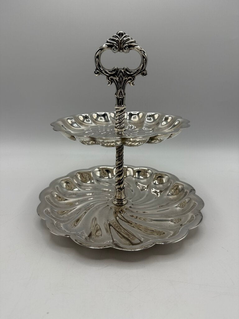 F.B. Rogers Silverplate 2 Tier Serving Tray Dessert Stand /rw