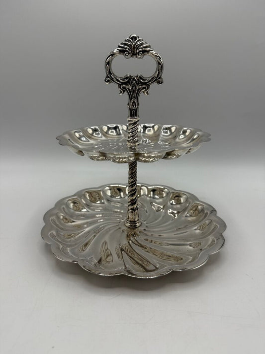 F.B. Rogers Silverplate 2 Tier Serving Tray Dessert Stand /rw