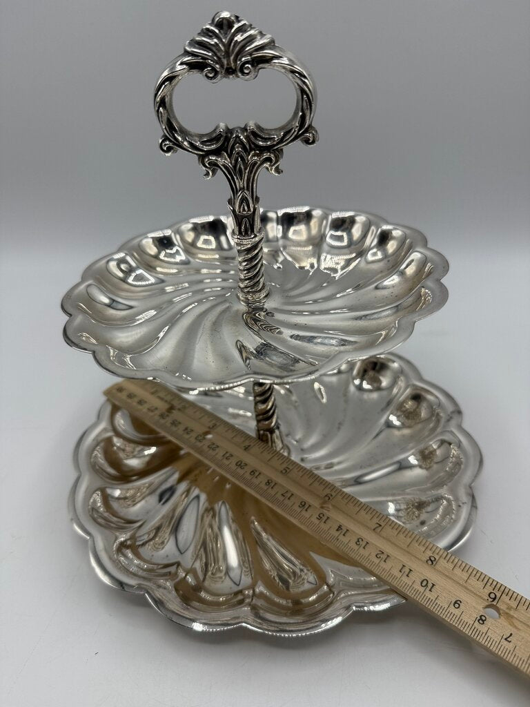 F.B. Rogers Silverplate 2 Tier Serving Tray Dessert Stand /rw