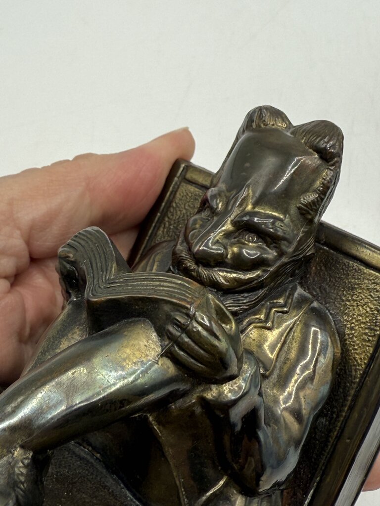 Antique TK Metal Bronze/Brass Book Ends Reading /rw