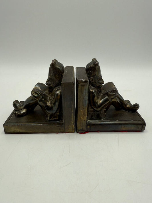 Antique TK Metal Bronze/Brass Book Ends Reading /rw