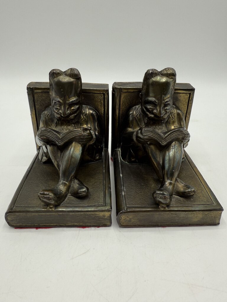 Antique TK Metal Bronze/Brass Book Ends Reading /rw